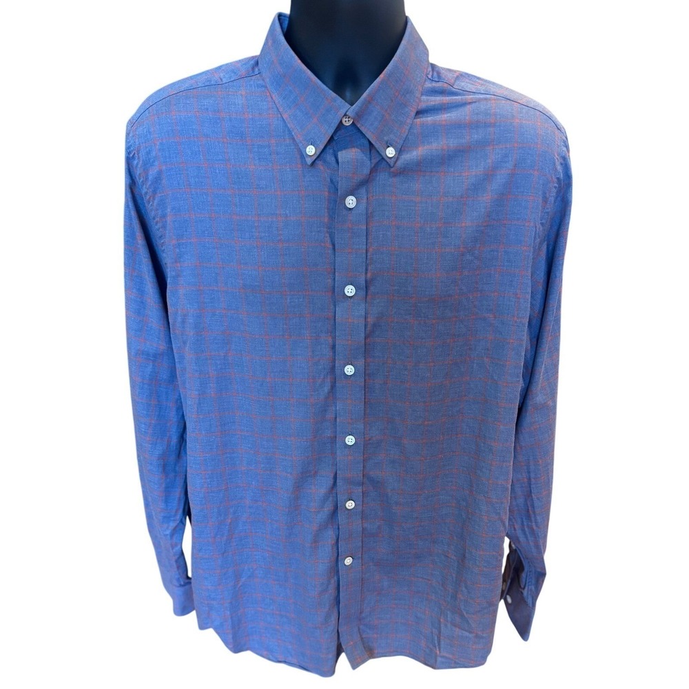 Mobley & Sons Mens Windowpane Checked Long Sleeve Classic Button Down Shirt SZ L